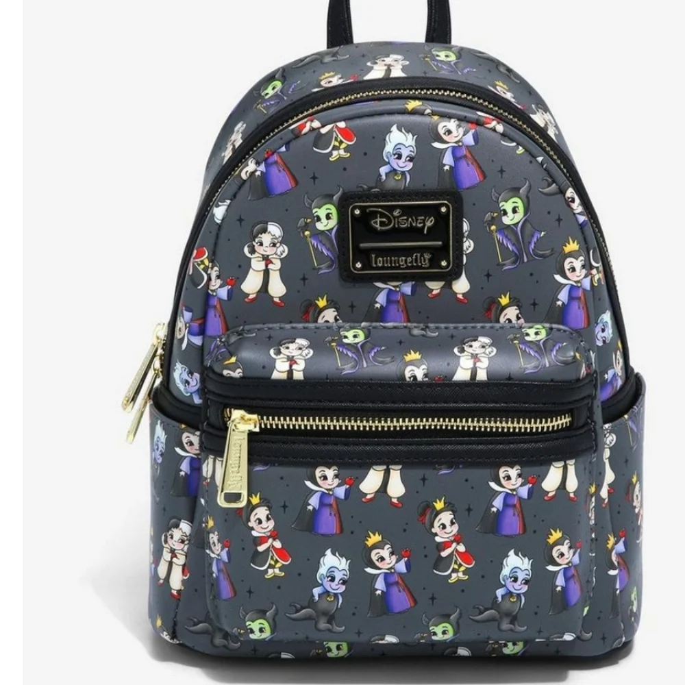 Loungefly Disney Villains chibi backpack Maleficent Ursula Evil Queen Cruella